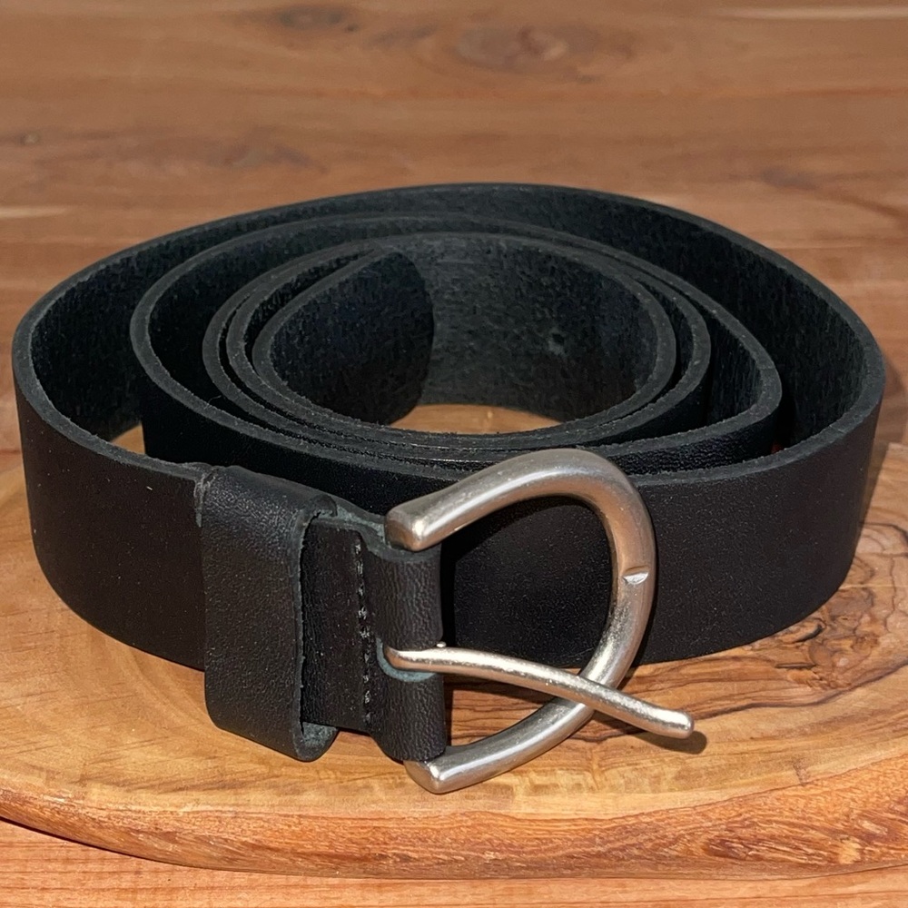 Men’s‎ Black Leather Belt XXL. Silver Hardware